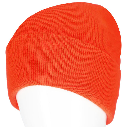 ORANGE NEON ACRYLIC KNITTED WINTER HAT