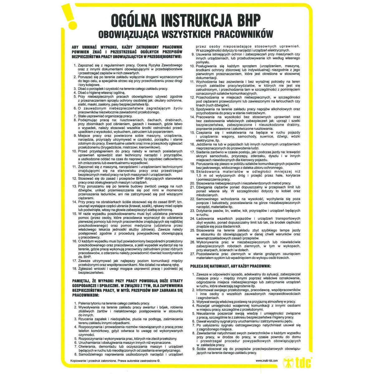 GENERAL Occupational Health and Safety Instructions Applicable to All Employees - IA A01 DN CN