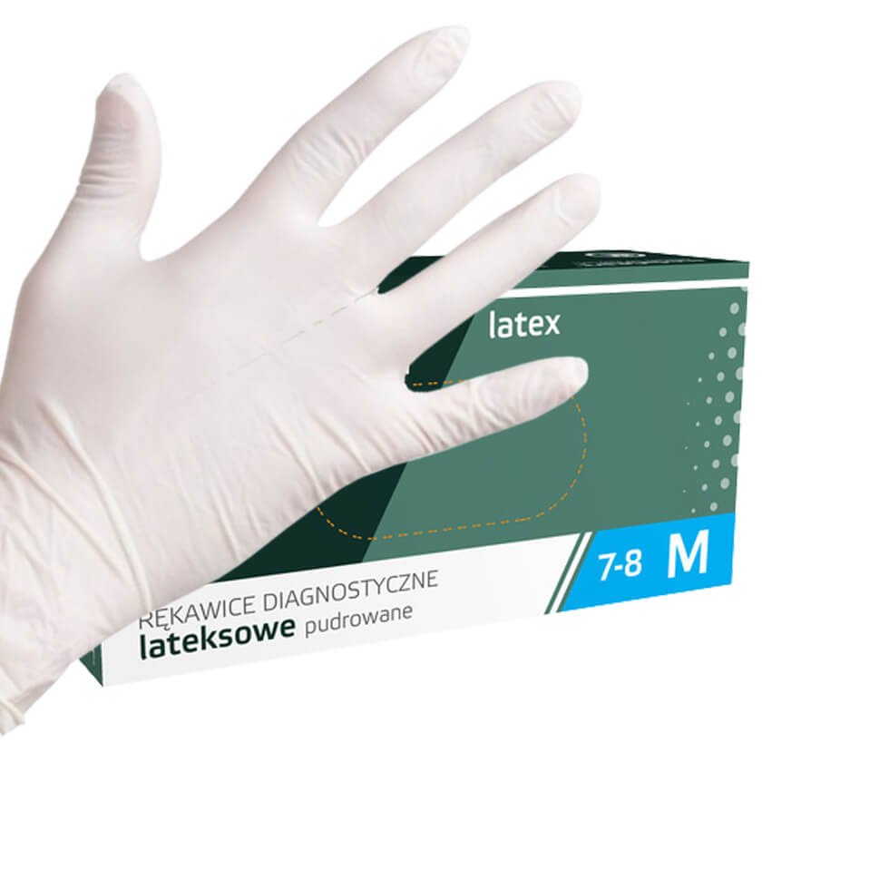 EXAMINATION AND PROTECTIVE LATEX GLOVES, LIGHTLY POWDERED, 100 PCS
