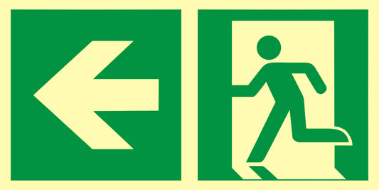 EMERGENCY SIGN - DIRECTION TO THE EMERGENCY EXIT - LEFT - AAE 102 CE PS