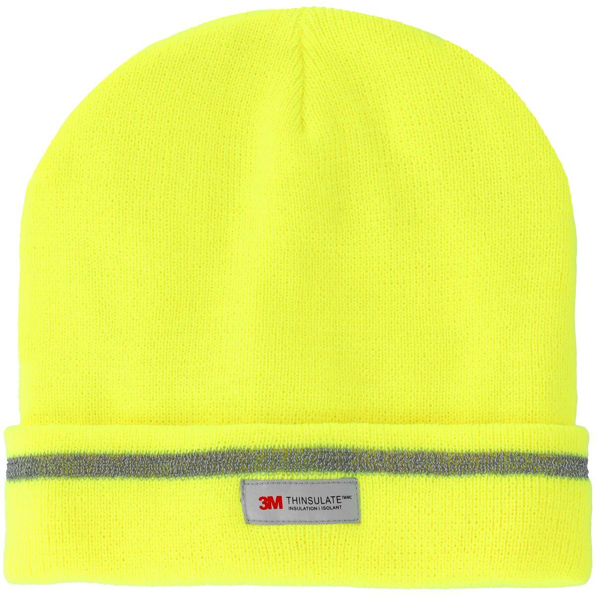 ACRYLIC KNITTED WINTER HAT YELLOW REFLECTIVE