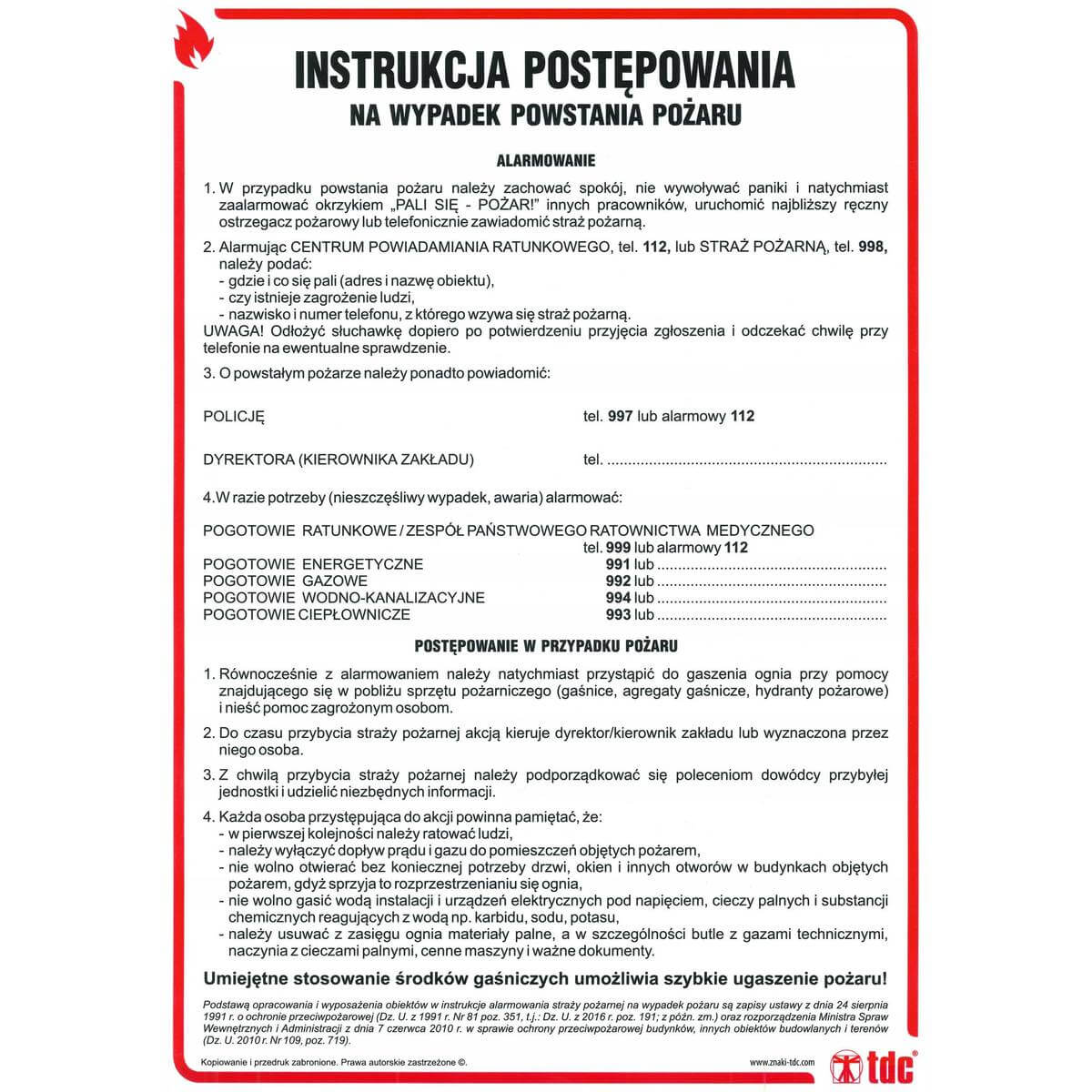FIRE SAFETY INSTRUCTIONS - INSTRUCTIONS ON HOW TO PROCEED IN THE EVENT OF FIRE - DB 003 DN CN