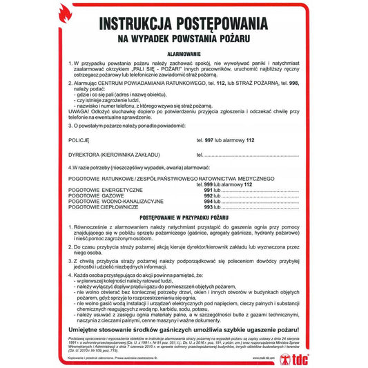 FIRE SAFETY INSTRUCTIONS - INSTRUCTIONS ON HOW TO PROCEED IN THE EVENT OF FIRE - DB 003 DN CN