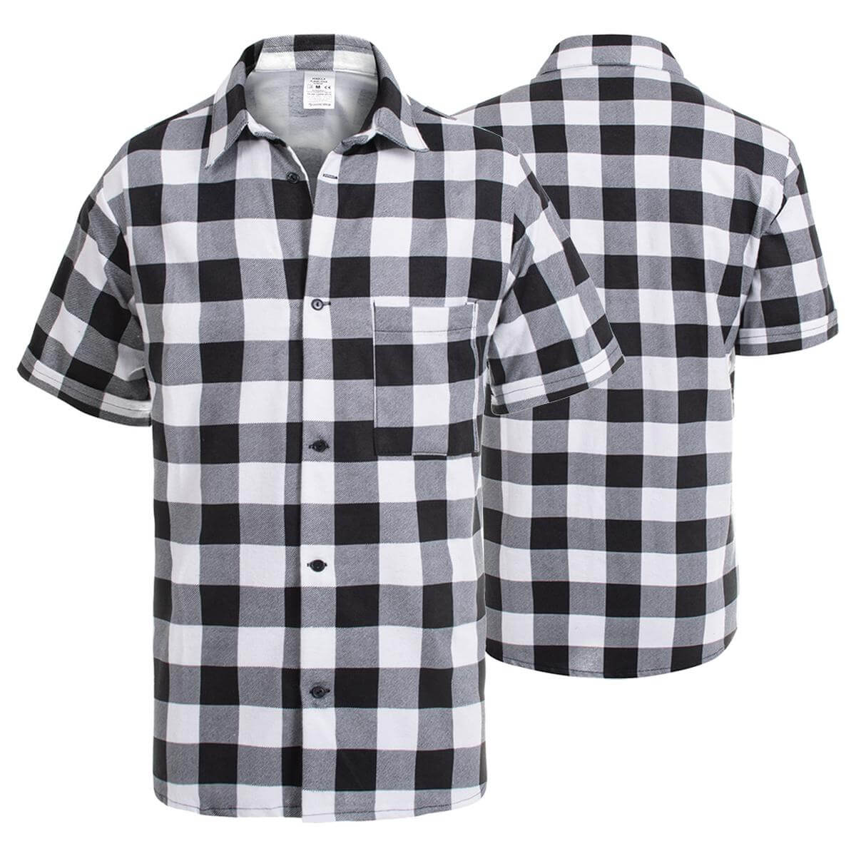 SHORT-SLEEVE FLANNEL SHIRT, WHITE AND BLACK