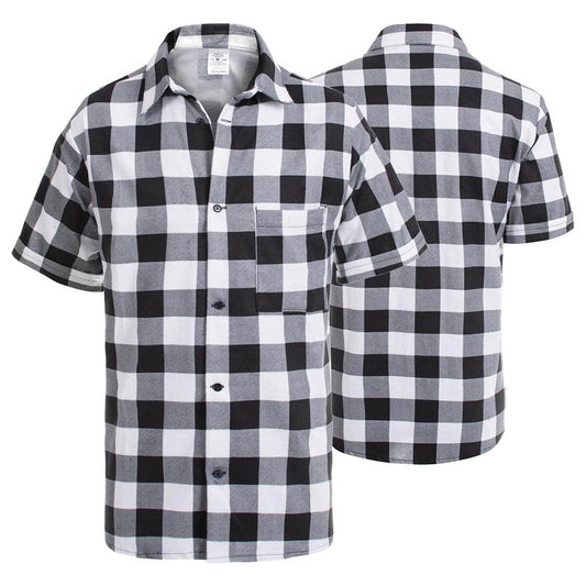 SHORT-SLEEVE FLANNEL SHIRT, WHITE AND BLACK