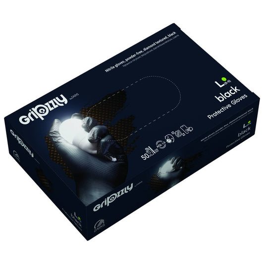PROTECTIVE GLOVES, NITRILE POWDER-FREE BLACK 50 PCS - GRIPZZLY