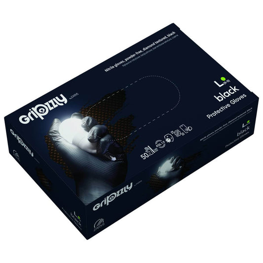 PROTECTIVE GLOVES, NITRILE POWDER-FREE BLACK 50 PCS - GRIPZZLY