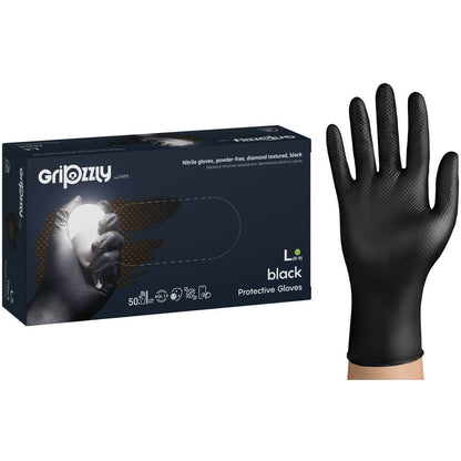 PROTECTIVE GLOVES, NITRILE POWDER-FREE BLACK 50 PCS - GRIPZZLY