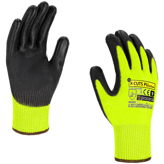X-CUT5 PU CUT PROTECTIVE GLOVES YELLOW SIZE 8