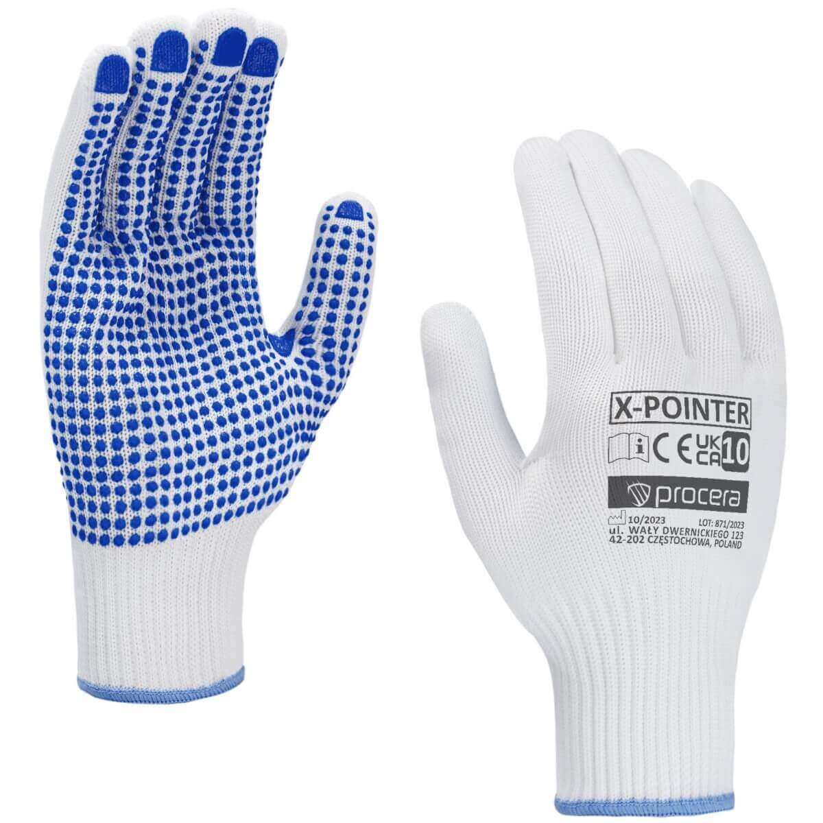 POLYESTER PROTECTIVE GLOVES WITH X-POINTER DOTTING