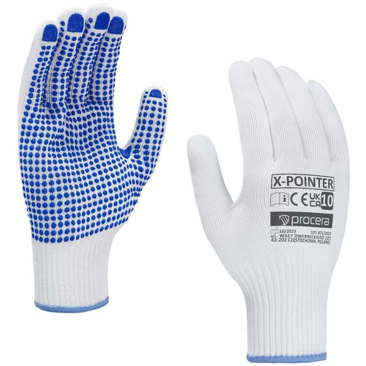 POLYESTER PROTECTIVE GLOVES WITH X-POINTER DOTTING
